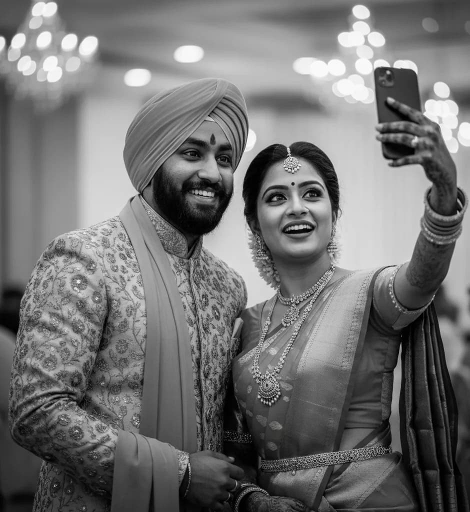Couple taking selfie at event